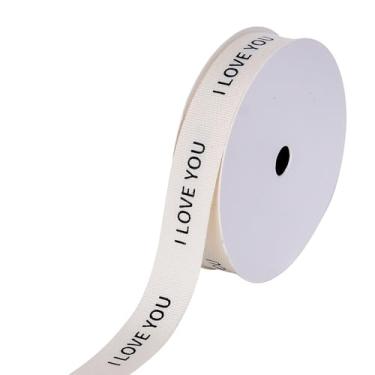 Imagem de YAMA Fita de algodão para Dia dos Namorados, 1,5 cm x 10 m, fita natural para professor com "I Love You" estampada para embrulho de presente, buquê de flores, decoração de festa