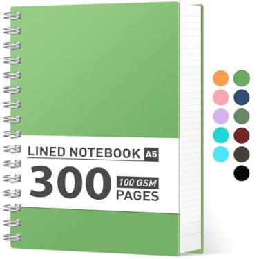 Imagem de AHGXG Caderno espiral – Caderno A5 com pauta universitária, pequeno 14,5 cm x 21 cm, 300 páginas/150 folhas de caderno grosso, papel pautado de 100 GSM, capa dura de plástico, para trabalho, escritório, escola, anotações de escrita, verde