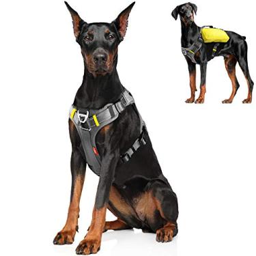 Imagem de Coleira para cães Fida, colete multifuncional sem puxar com bolsa de sela, clipe frontal para coleira, colete para cães ajustável, macio, acolchoado, refletivo, sem asfixia, resistente para cães GG, GG, preto