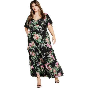 Imagem de City Chic Women's Apparel Vestido longo feminino plus size com estampa marci, Blk Sweet Blossom, 50
