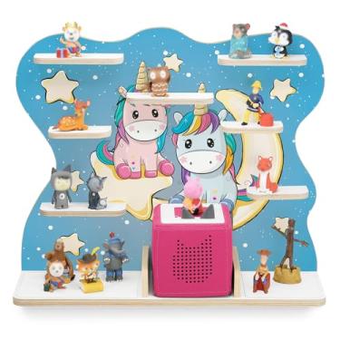 Imagem de stadtecken Prateleira de madeira para caixa de música I adequada para Toniebox e ca. 50 tonies I armazenamento perfeito no quarto das crianças I para montar ou pendurar (grande, coruja noturna)