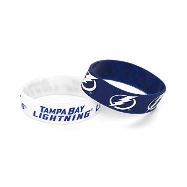 Imagem de aminco Conjunto de pulseiras de borracha de silicone unissex adulto da NHL, pacote com 2, Conjunto de pulseiras de borracha de silicone, pacote com 2, Cores do time, Tampa Bay Lightning