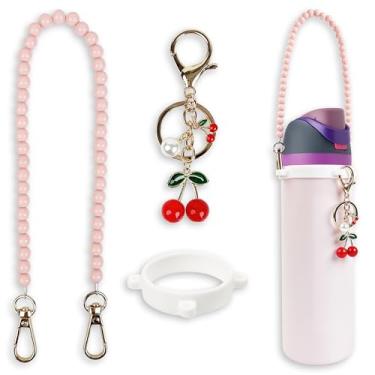 Imagem de Conjunto de alça de alça e pingente de cereja para garrafa de água Owala 680 g, 947 g, 1,13 g, Owala Kids, copo de café Owala, Owala FreeSip, para acessórios Owala e acessórios Stanley Cup (rosa