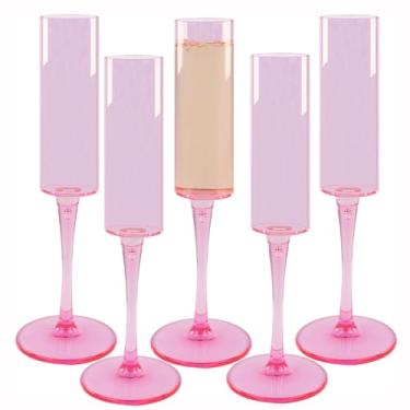 Imagem de Ahongwenxi 12 peças de taças de champanhe acrílicas 170 g taças de champanhe rosa de plástico com haste alta, taças inquebráveis para casamento, aniversário, dia dos namorados, rosa