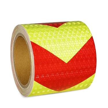 Imagem de XFXIA Fita Refletiva, Fita Refletiva Autoadesiva À Prova D'Água com Pontos, Refletor de Segurança Ao Ar Livre para Reboques, Bicicletas, Carros (Vermelho Amarelo, 4" X 32,8 Pés)