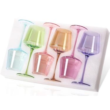 Imagem de Physkoa Conjunto de 6 taças de vinho coloridas – taças de vinho quadradas multicoloridas com hastes longas e fundo plano, taças de vinho de cristal de 473 ml - , presentes exclusivos para amantes de vinho