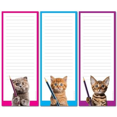 Imagem de Blocos de notas magnéticos grandes Funny Cats para geladeira (pacote com 3) - 50 folhas destacáveis por bloco - 9 x 23 cm - Bloco magnético para geladeira - Blocos de notas fofos para lembretes de listas de tarefas bloco de arranhões (gatos)
