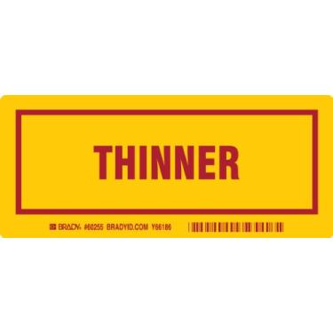 Imagem de Brady 60255, etiqueta do recipiente, 7,6 cm de altura x 18 cm de largura, vermelho em amarelo, legenda "Thinner" (25 por embalagem)