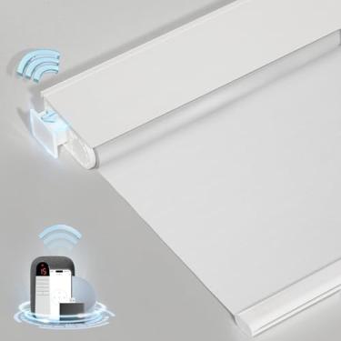 Imagem de MANSNIX Persianas motorizadas inteligentes com controle remoto, persianas automáticas sem perfuração, persiana elétrica blackout para janelas, branca, 27,5 x 72