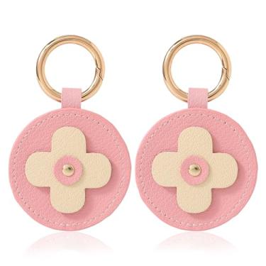 Imagem de VANTOO Chaveiro de couro para AirTag, coleira de cachorro e gato, suporte para AirTag com chaveiro, capa protetora para GPS para Apple AirTag, acessórios para localizadores de itens (rosa)