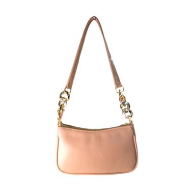 Imagem de BOLSA BAGUETE FEMININA MEIA LUA DE OMBRO PEQUENA LISA COM CORRENTE (Caramelo)