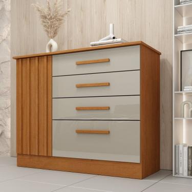 Imagem de Cômoda 4 Gavetas 104cm Ripada Nova York Cinamomo/Off White