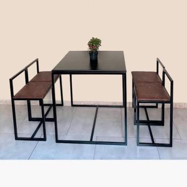 Imagem de Conjunto Mesa 4 Cadeiras Pequena Estofado Marrom Industrial Black Box 