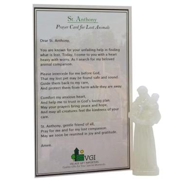 Imagem de Estátua de Santo Antônio que brilha no escuro de 7 cm com cartão sagrado | Localizador de animais perdidos ou oração para localizador de casas | Decoração de casa católica | Devocional Cristão (Santo