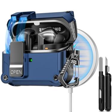 Imagem de Capa de bloqueio seguro para Samsung Galaxy Buds3 FE (2025)/Buds3 Pro e Galaxy Buds 3 (2024), capa rígida à prova de choque com kit de limpeza e chaveiro | Abertura automática | Compatível com MagSafe