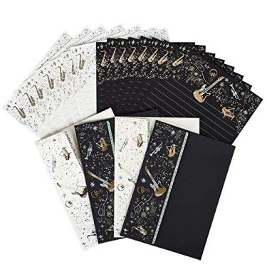 Imagem de Conjunto de papel de papelaria e envelopes para escrever em ouro preto + branco - pacote com 16 papéis de papelaria e 4 envelopes (música preta e branca)