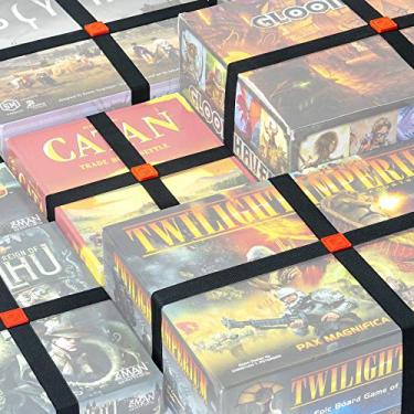 Imagem de Bandas elásticas premium – solução de armazenamento de jogos de tabuleiro para manter seus jogos de tabuleiro, jogos de mesa, RPGs e outras caixas fechados e protegidos sem fricção | Organizador de faixas elásticas (conjunto com 5)