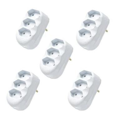 Imagem de Kit 5 Adaptador Focinho Tomada Plug T Em Barra 2 Pinos 10a - Flp