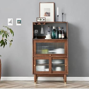 Imagem de LICONG-2020 Aparador lateral para cozinha, armário de armazenamento de cozinha com portas de vidro, armário de destaque para sala de estar, sala de jantar, armário de canto do quarto (70 x 40 x 128