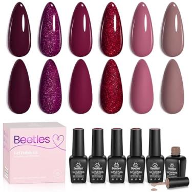 Imagem de Esmalte de gel Beetles, 6 cores vermelho, borgonha, vermelho, glitter, rosa, roxo, gel, polidor, baga, coleção Merlot, absorção de luz UV, LED, design de arte de unhas curadas, presente para mulheres
