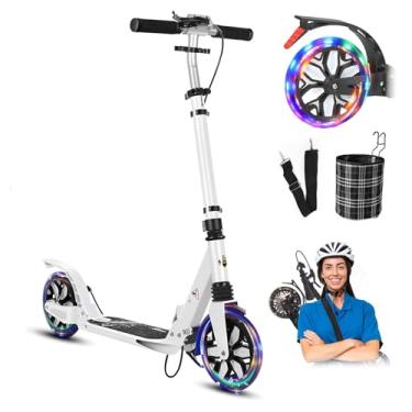 Imagem de GLDDFDG Commuter Scooter adulto capacidade de 136 kg, scooters Big Wheels, scooter esportiva dobrável para crianças a partir de 10 anos, 4 níveis ajustáveis, rolamento ABEC 9, 6,8 kg, branco