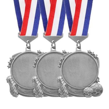 Imagem de PATIKIL 3 medalhas de prêmio, troféu de 7,6 cm com fita lisa para festas de futebol para competições esportivas, prata