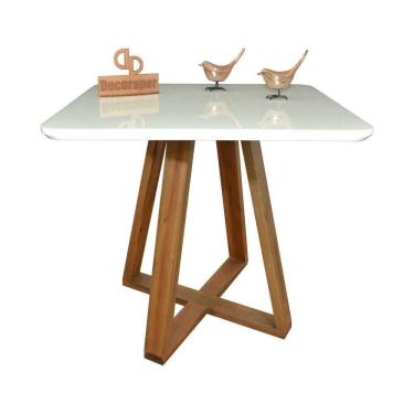 Imagem de Mesa Jantar Base X Tampo Quadrado Laca Com Vidro 90cm Branco
