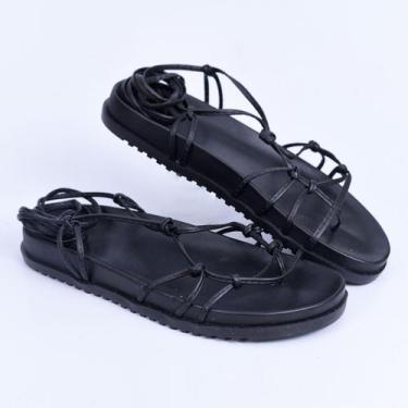 Imagem de Sandalia Feminina De Amarrar Papete Gladiadora Pelepincel, Preto, 38