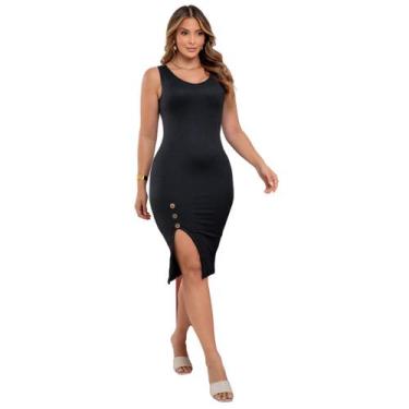 Imagem de Vestido Feminino de Malha Ribana com Fenda Lateral - Fortaleza Jeans, 
