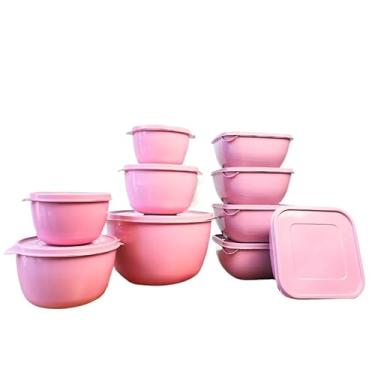 Imagem de Kit Potes Hermeticos De Plastico Quadrado redondo 10 Peças (rosa)