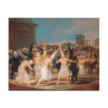Imagem de Arte de parede Francisco Goya, Procissão de Flagelantes, impressão em tela famosa reprodução de pinturas a óleo abstratas imagem de arte emoldurada para decoração de casa pôster de 70 x 60 cm (28 x 24