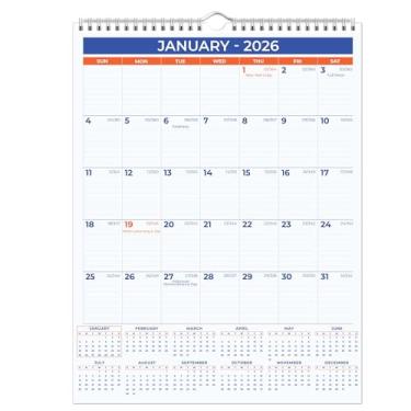 Imagem de Calendário de parede 2026 - janeiro de 2026 - dezembro de 2026, calendário suspenso de 12 meses, agenda 2026, tamanho 28 x 43 cm, encadernação em espiral, feriados, datas julianas, blocos grandes,
