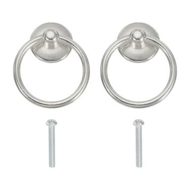 Imagem de PATIKIL Puxador de anel de furo único 2,13 x 1,73, 2 peças de alças de gaveta com parafusos para armário caixa de madeira guarda-roupa armário cômoda móveis ferragens, tom prata