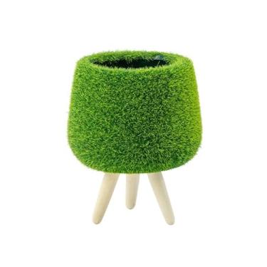 Imagem de Napco Imports Vaso de flores de erva suculenta para ambientes internos e externos, 7 x 14 cm, musgo flocado de cerâmica