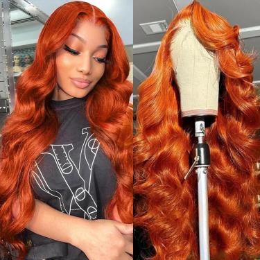 Imagem de Perucas frontais de renda dorbess Ginger Orange Body Wave 13x6 HD Lace