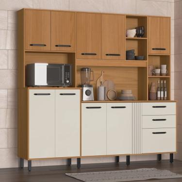 Imagem de Kit de Cozinha Sole Grafiatto 10 Portas 2 Gavetas com Nichos e com Espaço Micro-ondas 210cm