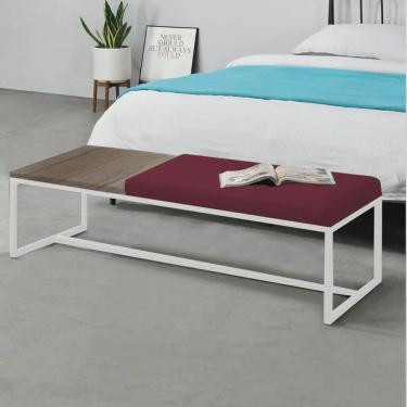 Imagem de Calçadeira Recamier Londres 195cm Industrial Branco Suede Bordô Tampo Quadrado mdf Rúst...
