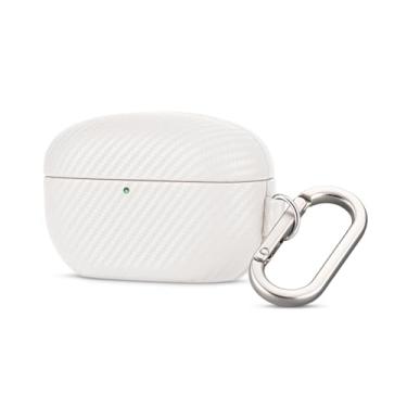 Imagem de HAOBOBRO Capa para WF-1000XM5, capa de couro genuíno amigável à pele com chaveiro, textura de fibra de carbono, feita à mão para capa de couro WF 1000XM5 - branca