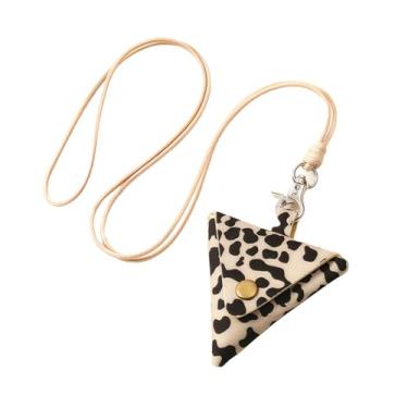 Imagem de Capa para fone de ouvido leopardo bolsa feminina leopardo colar longo de couro vintage bolsa de fone de ouvido bolsa triangular pingente longo mini bolsa de armazenamento de fone de ouvido leopardo