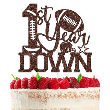 Imagem de 1st Year Down Cake Topper, Football Touchdown One Year Cake Decor for Boys, Sports Theme Happy 1st Birthday Anniversary Party Decorations Supplies