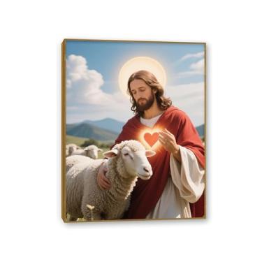 Imagem de Arte de parede em tela de Jesus e Cordeiro, imagem do Sagrado Coração de Jesus e Cordeiro, Impressão de Pôster Rei Leão Cristão Jesus Pintura Religiosa Arte Igreja Decoração de Parede Imagens 90 x 70