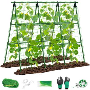 Imagem de Pextian Treliça De Pepino Para Canteiro Elevado, Ajustável Em Formato A 54 X 51 Polegadas Com Rede Escalada E Grampos Plantas, Treliças Vegetais Pepinos, Tomate, Ervilha Feijão Verde