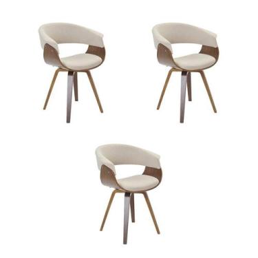 Imagem de Kit 3 Cadeiras Jantar Betina Creme Linho Giratória Rivatti