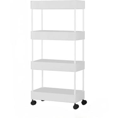Imagem de Armário Carrinho Organizador Multiuso Com 4 Camadas Com Rodinhas Cozinha Banheiro Quarto Lavanderia(BRANCO)