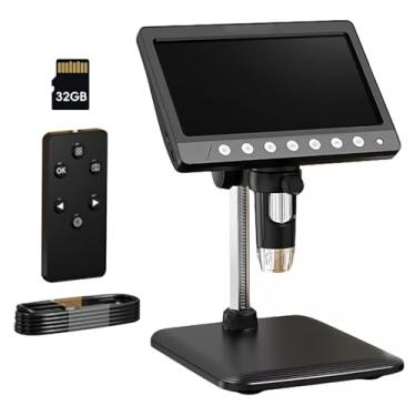 Imagem de Câmera de microscópio digital de 17,8 cm IPS 1200X Coin Microscópio 1080p com foco em vídeo com cartão de 32 GB para adultos e crianças