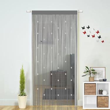 Imagem de Cortinas de cordão com contas para portas Boho decoração de quarto pendurar porta parede contas armário janela divisória de quarto privacidade decorativa (cinza, 99 cm L x 200 cm C)