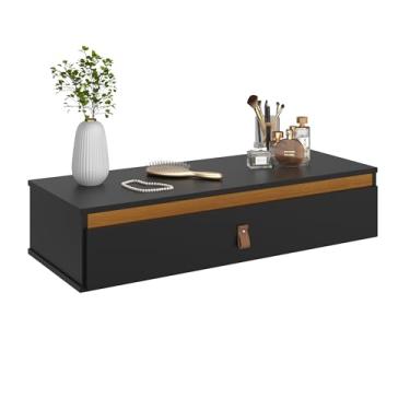 Imagem de Penteadeira Suspensa com Puxador de Couro Maquiagem Porta (PRETO/IPÊ)