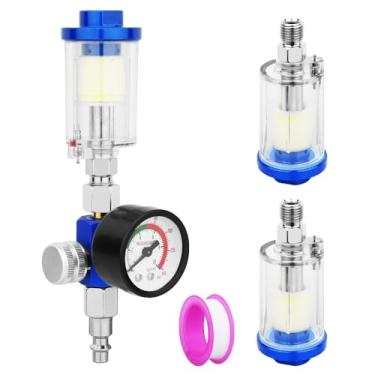 Imagem de FBANG Separador de água de óleo de compressor de ar NPT de 1/10.2 cm, regulador de pressão de ar com medidor de pressão e 2 separadores de óleo e água sobressalentes, adequado para filtro de pressão