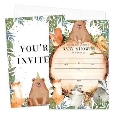 Imagem de AWDSTN Convites de chá de bebê Woodland com envelopes, conjunto de 25 cartões de convite de preenchimento de chá de bebê, decorações e suprimentos de festa de revelação de gênero -04