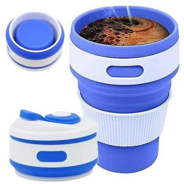 Imagem de Copo de Silicone Retrátil Reutilizável c/ Tampa Azul Escuro CBRN12503 
